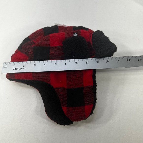 Cat And Jack Boy's One Size Trapper Hat Winter Buffalo Plaid Black Red New - Picture 9 of 9